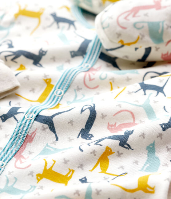 Babies' Cat Patterned Cotton and Lyocell Nightwear Set MARSHMALLOW white/MULTICO white